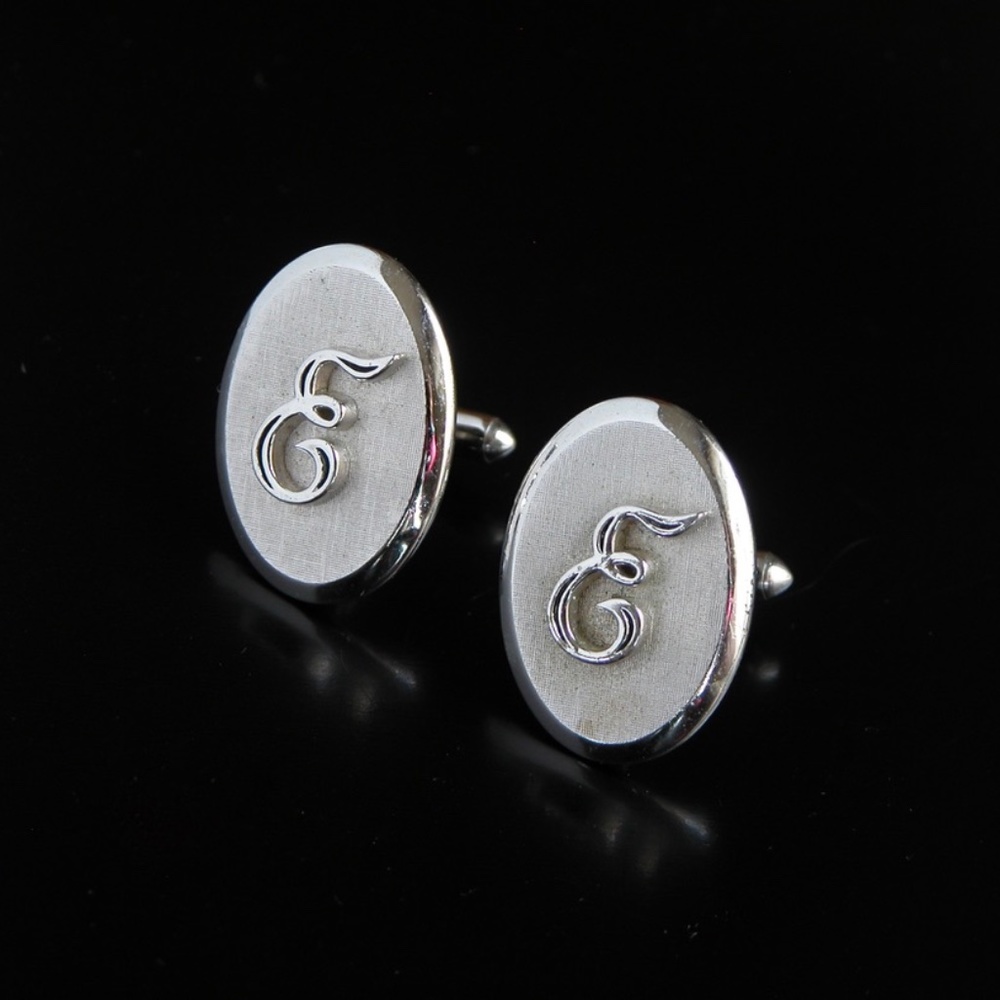Vtg Modern Swank Cufflinks Silver Tone Initial E